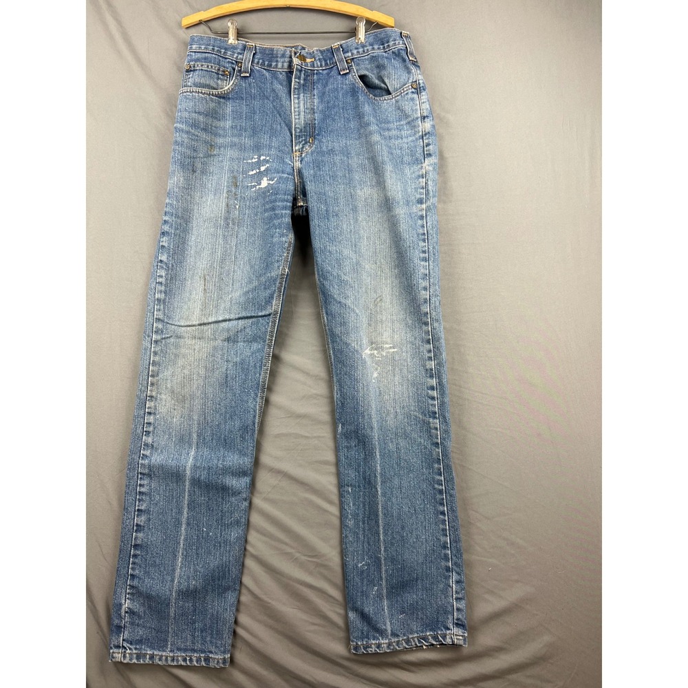 Carhartt Traditional Fit Jeans Mens 36x34 Blue Denim Paint Distressed Fair